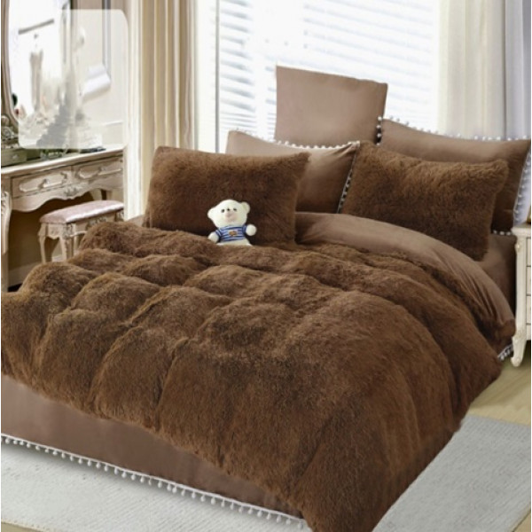 Постільна білизна євро з велюру та плюшу Jojo Ведмедик 20074 200х230 см коричнева