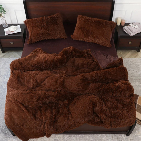 Постільна білизна євро з велюру та плюшу Jojo Ведмедик 20076 200х230 см темно-коричневий