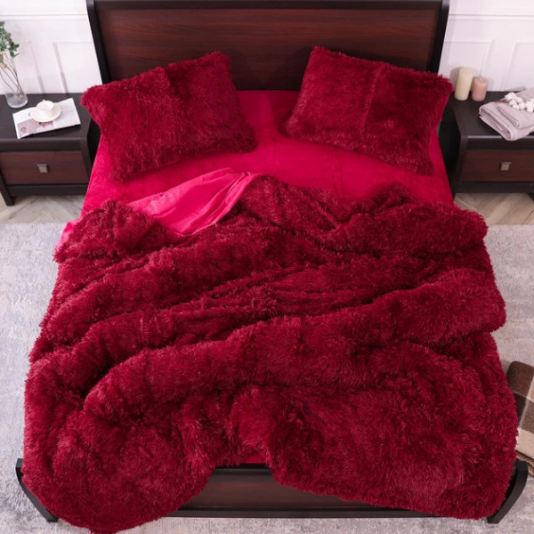 Постільна білизна євро з велюру та плюшу Jojo Ведмедик 20077 200х230 см бордове