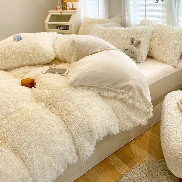 Постільна білизна євро з велюру та плюшу Jojo Ведмедик 20078 200х230 см молочна