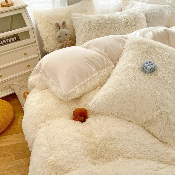 Постільна білизна євро з велюру та плюшу Jojo Ведмедик 20078 200х230 см молочна