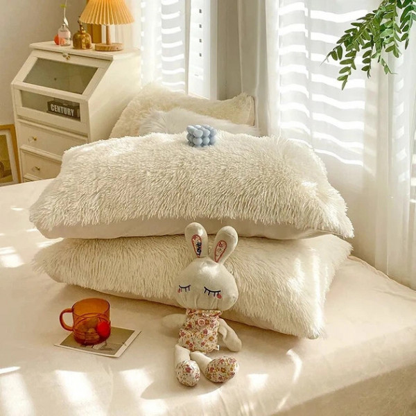 Постільна білизна євро з велюру та плюшу Jojo Ведмедик 20078 200х230 см молочна