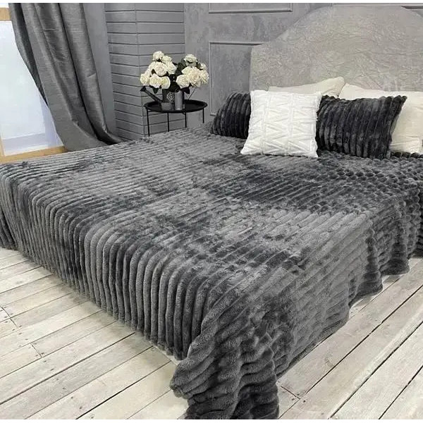 Плед-покривало євро Koloco Шарпей Смуга 4 см 20208 200х230 см графітовий