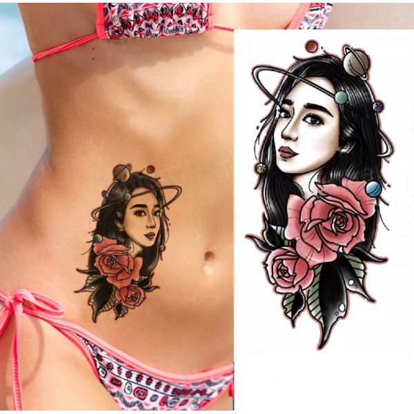 Тимчасове тату водостійке 3D велике Дівчина XQB-326 19,5х9 см