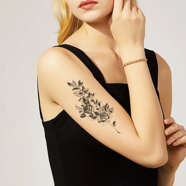 Тимчасове тату водостійке 3D велике Роза на гілці FF-096 17.5х8.5 см