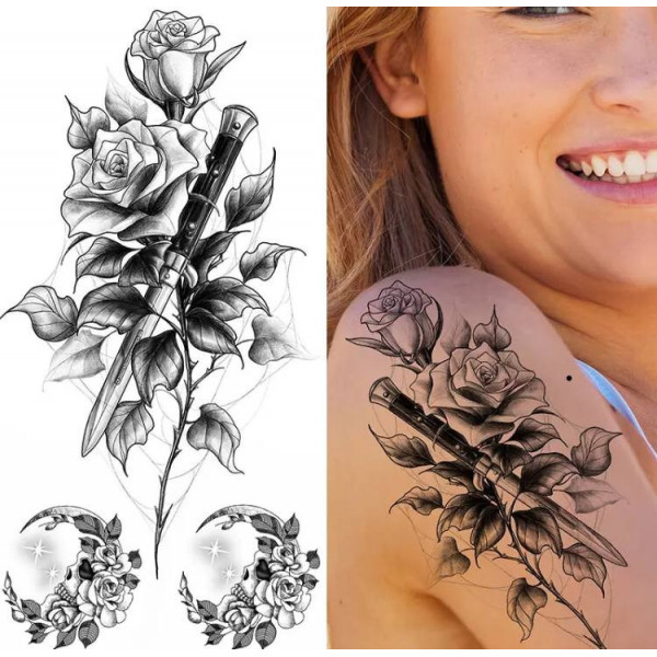 Тимчасовий тату водостійкий 3D великий Троянди BK-067 18х9 см