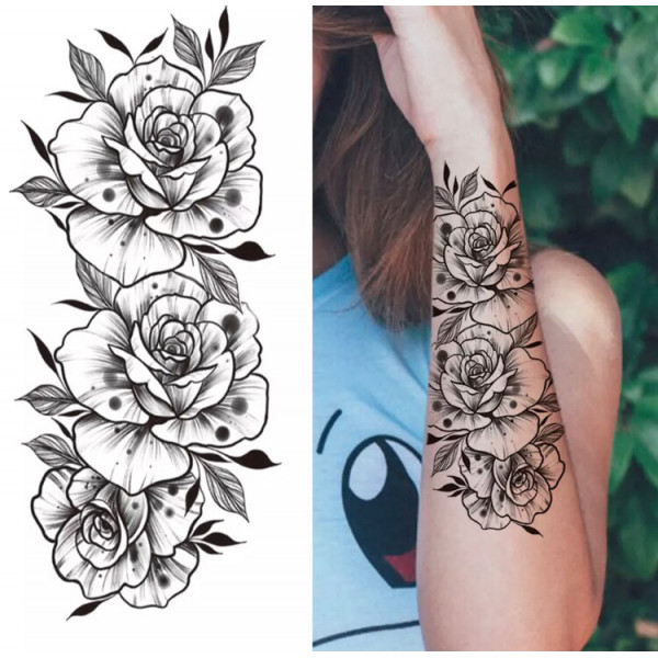 Тимчасове тату водостійке 3D велике Три квітки FF-085 17.5х8.5 см