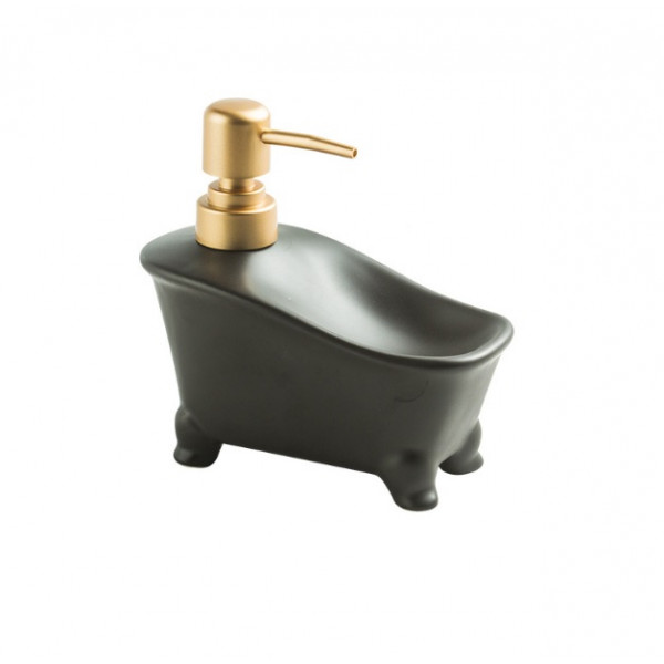 Дозатор для мила з підставкою для мочалки Однотон 11485 350 мл чорний