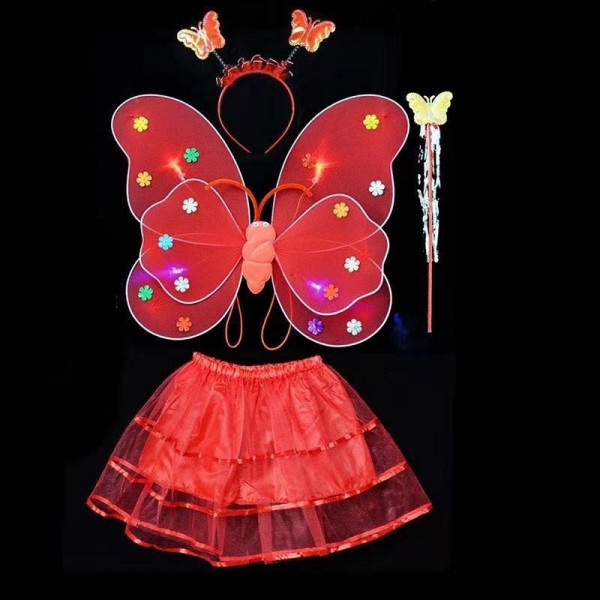 Карнавальний наряд крила зі спідницею світиться Метелик 9084 червоний