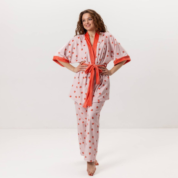 Комплект жіночий з плюшевого велюру штани та халат Полуничка 3440_XL 16046 XL