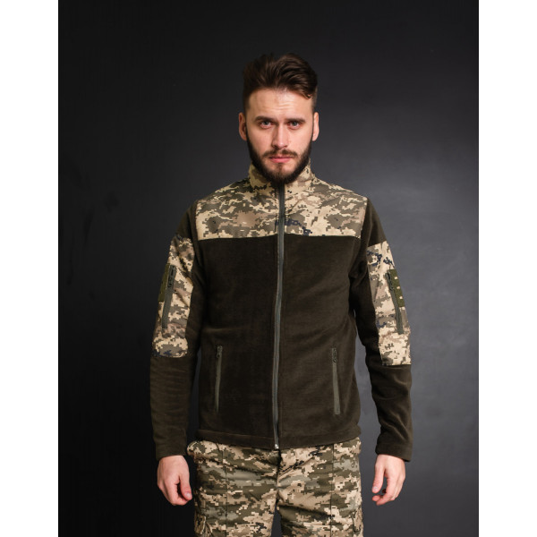 Кофта флісова чоловіча військова тактична з липучками під шеврони Піксель 8028 54 розмір хакі