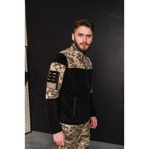 Кофта флісова чоловіча військова тактична з липучками під шеврони Піксель 8031 ​​48 розмір чорна