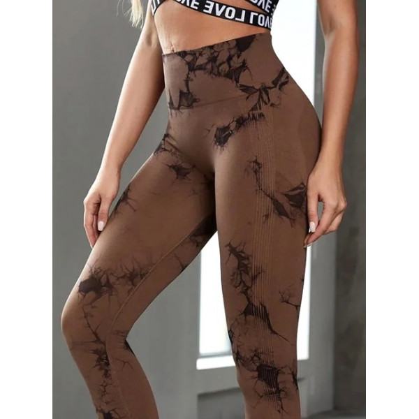 Легінси жіночі спортивні з пуш-ап Tie Dye 18717 L коричневий мармур