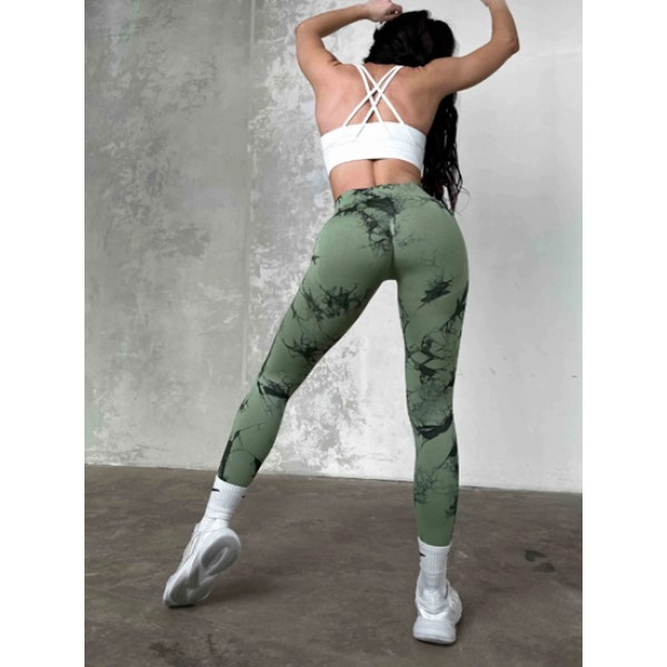Легінси жіночі спортивні з пуш-ап Tie Dye 18911 L хакі мармур