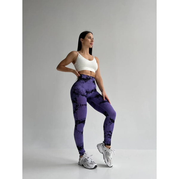Легінси жіночі спортивні з пуш-ап Tie Dye 18915 L фіолетовий мармур