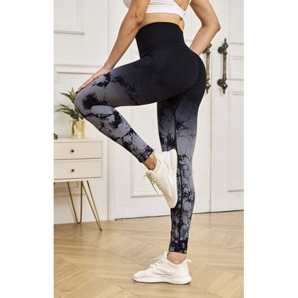 Легінси жіночі спортивні з пуш-ап Tie Dye gradient 18673 M чорні з сірим