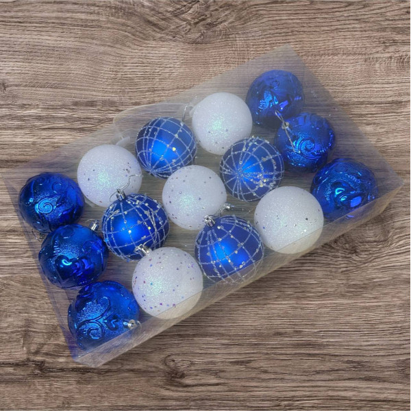 Набір іграшок на ялинку 19342 7 см 15 шт синій