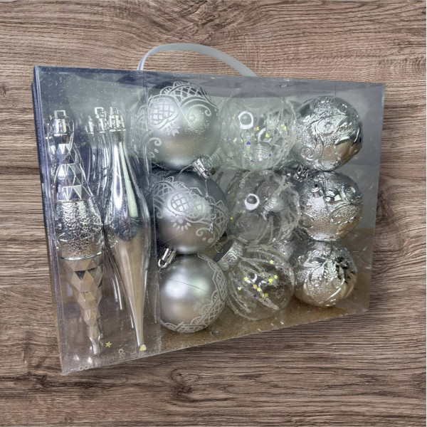 Набір іграшок на ялинку 19344 26 шт сріблястий