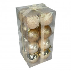 Набір іграшок на ялинку 19407 6 см 16 шт рожеве золото