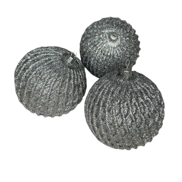 Набір іграшок на ялинку 19820 10 см 3 шт сріблясті