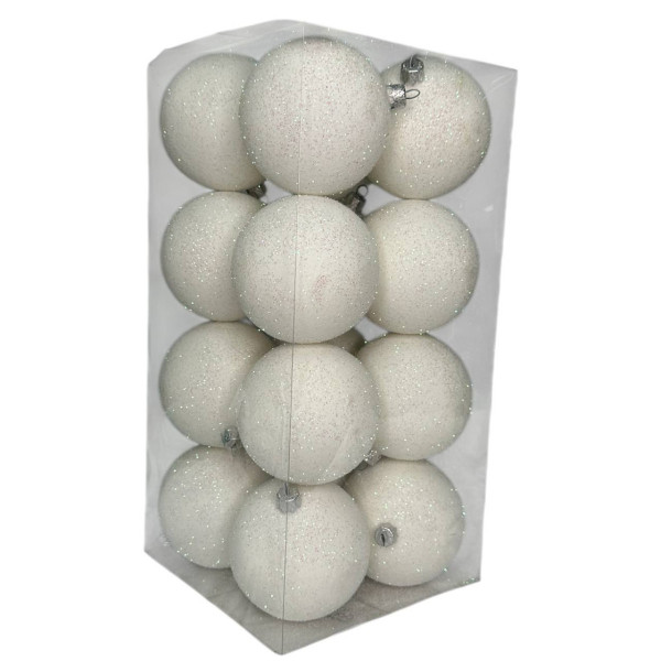 Набір іграшок на ялинку K69-31 19541 8 см 16 шт білий оксамит