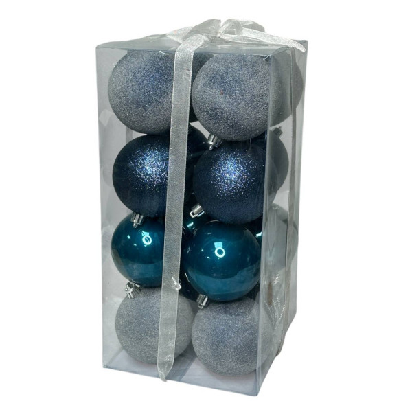 Набір іграшок на ялинку LG-124-2 19452 8 см 16 шт синій