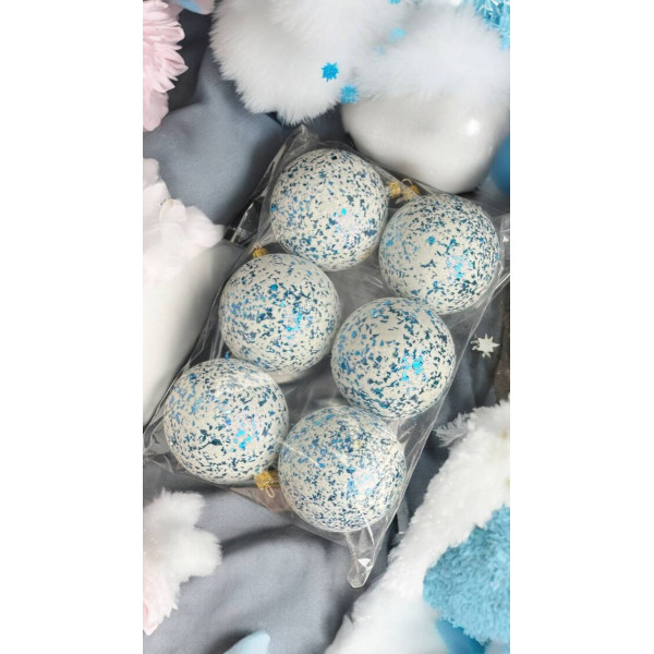 Набір іграшок на ялинку Біте скло 14652 8 см 6 шт. білий з блакитним