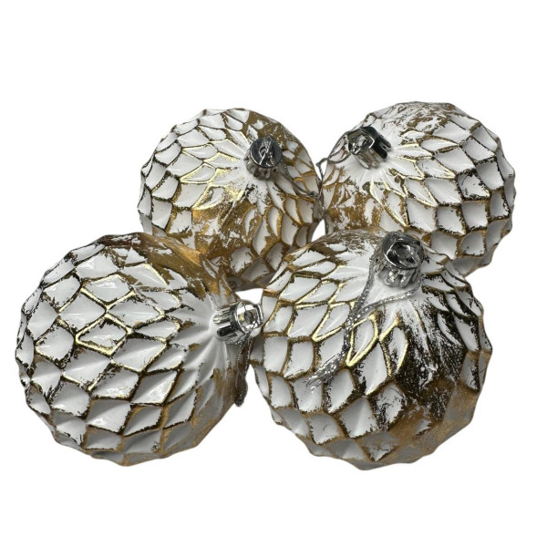 Набір іграшок на ялинку Ретро 19882 8 см 4 шт білий із золотистим