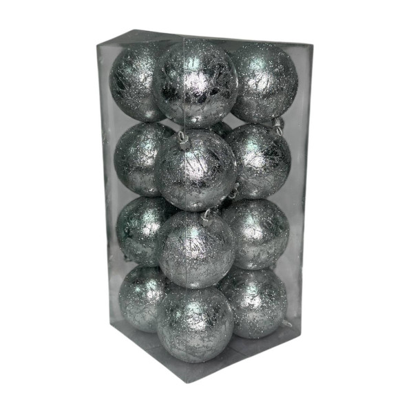 Набір іграшок на ялинку Ретро K64-91 19542 8 см 16 сріблястий