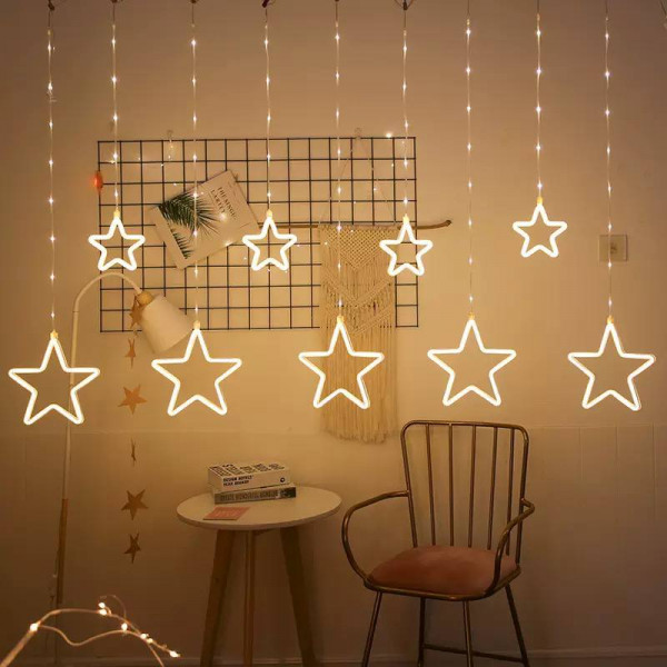 Гірлянда світлодіодна від мережі штора Зірки Y-0103WW 19703 1.5х2.5 м теплий жовтий
