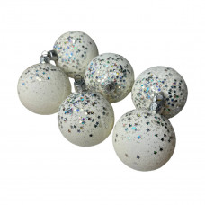 Набір іграшок на ялинку 19811 6 см 6 шт білий зі сріблястим