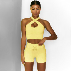 Комплект для фітнесу топ та велосипедки Рубчик 9628 M жовтий