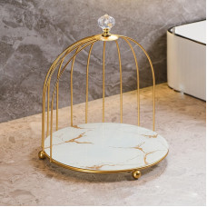 Органайзер-полиця для косметики одноярусна Мармур 10111 23х20 см біла із золотистим