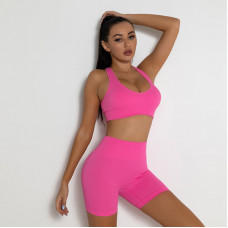 Комплект для фітнесу топ та велосипедки Рубчик 10128 M рожевий