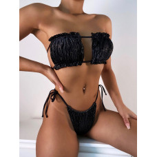 Жіночий купальник роздільний 7708 S чорний з сріблястим