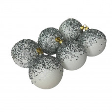 Набір іграшок на ялинку 19822 8 см 6 шт білий зі сріблястим