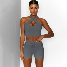 Комплект для фітнесу топ та велосипедки Рубчик 9640 M сірий