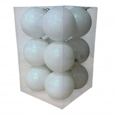 Набір іграшок на ялинку 19888 7 см 12 шт білий з блискітками