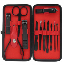 Набір інструментів для догляду за нігтями 14766 12 предметів чорний з червоним