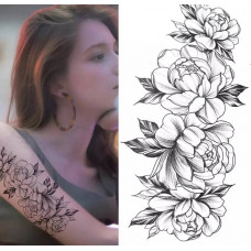 Тимчасове тату водостійке 3D велике Розкіш півонії BK-044 17.5х8.5 см