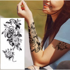Тимчасовий тату водостійкий 3D великий Змія з квітами FF-107 17.5х8.5 см