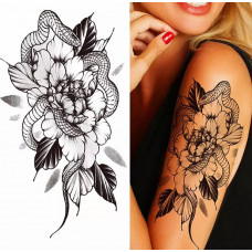 Тимчасове тату водостійке 3D велике Змія з квіткою XQB-359 19х10 см