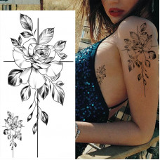 Тимчасове тату водостійке 3D велике Роза з листям BK-008 18х9 см