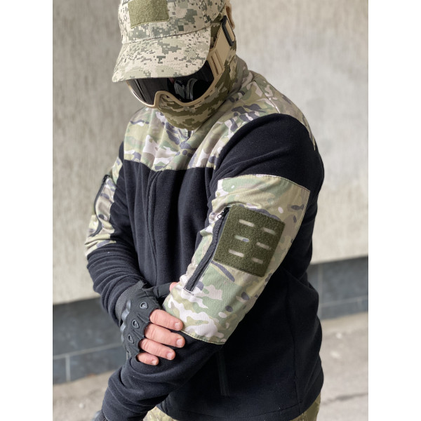 Кофта флісова чоловіча військова тактична з липучками під шеврони ЗСУ Мультикам 8045 52 розмір чорна