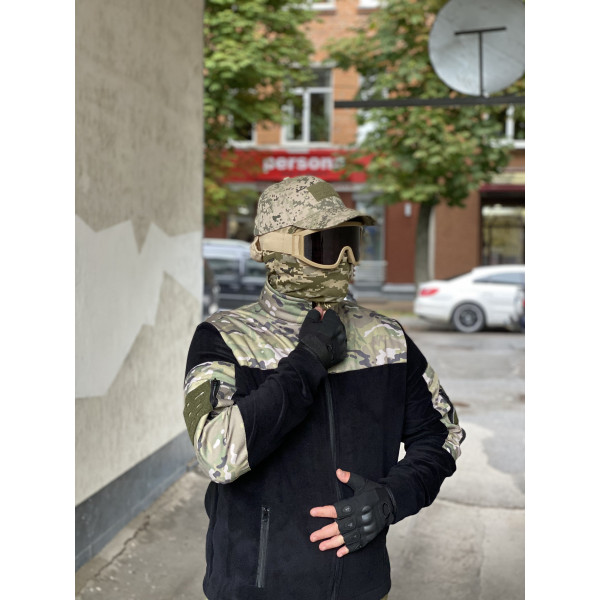Кофта флісова чоловіча військова тактична з липучками під шеврони ЗСУ Мультикам 8045 52 розмір чорна
