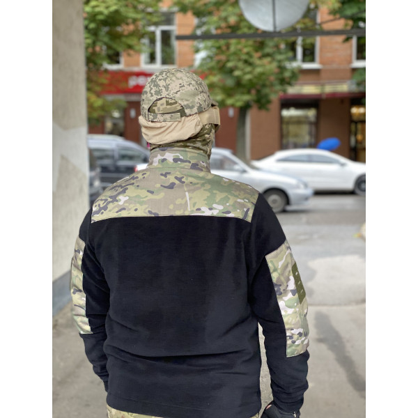 Кофта флісова чоловіча військова тактична з липучками під шеврони ЗСУ Мультикам 8045 52 розмір чорна