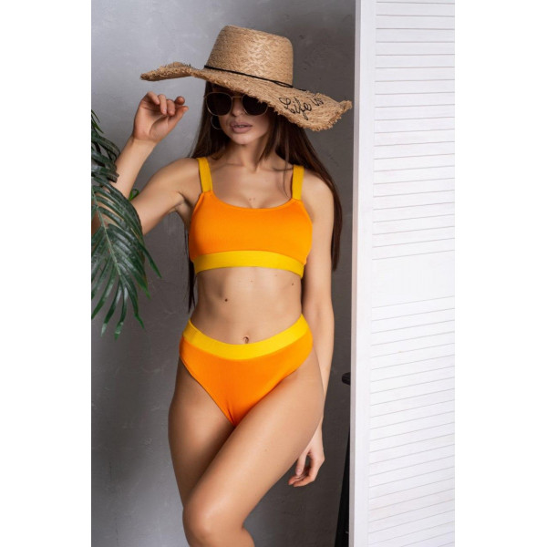 Купальник жіночий роздільний с топом в рубчик 5021-orange-L помаранчевий
