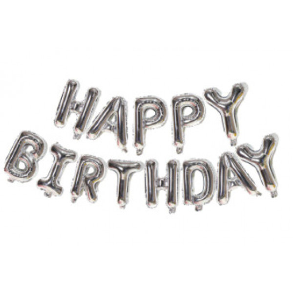 Набір надувних кульок Happy Birthday Silver 5957 13 предметів сріблястий