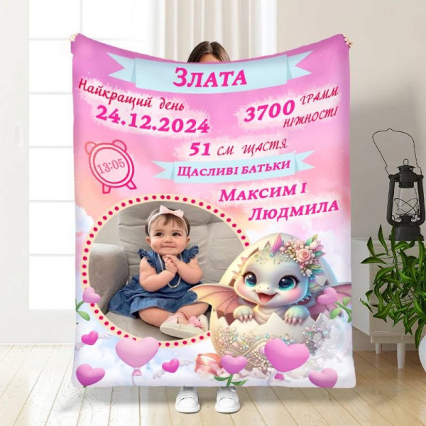 Плед 3D з метрикою Дракончик №3 1 фото 3846_C 16618 80х100 см