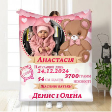 Плед 3D з метрикою Метрика для дівчинки 1 фото 3512_C 16149 80х100 см